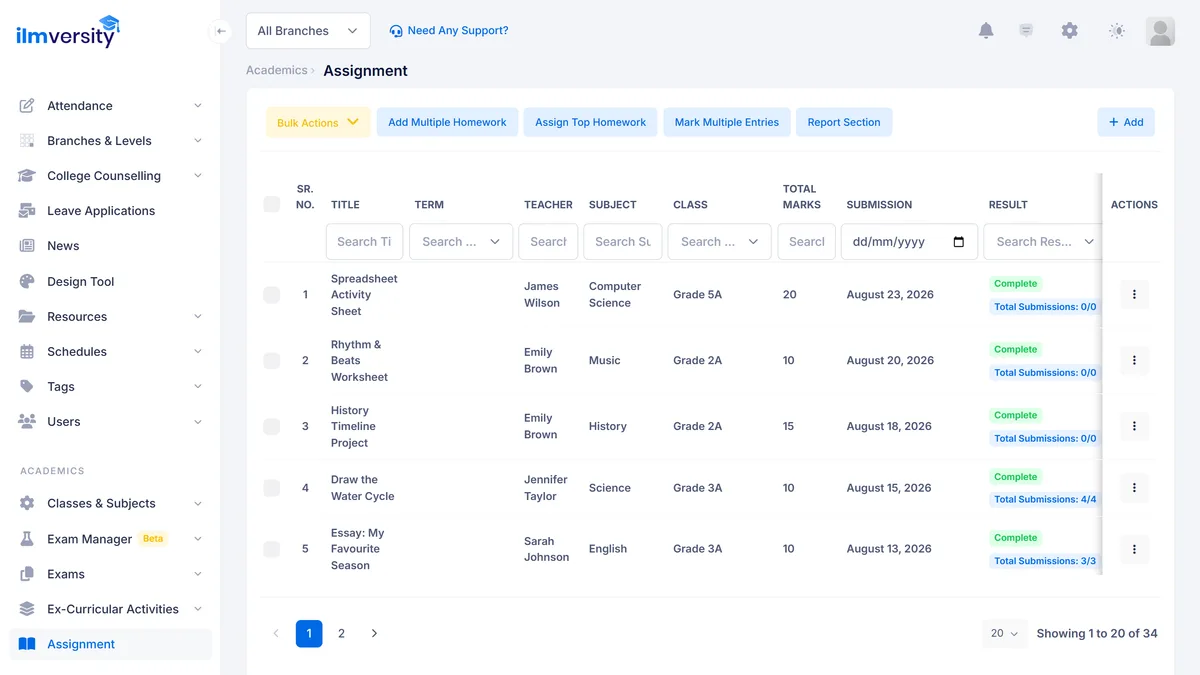 Homework and learning activity management in Ilmversity