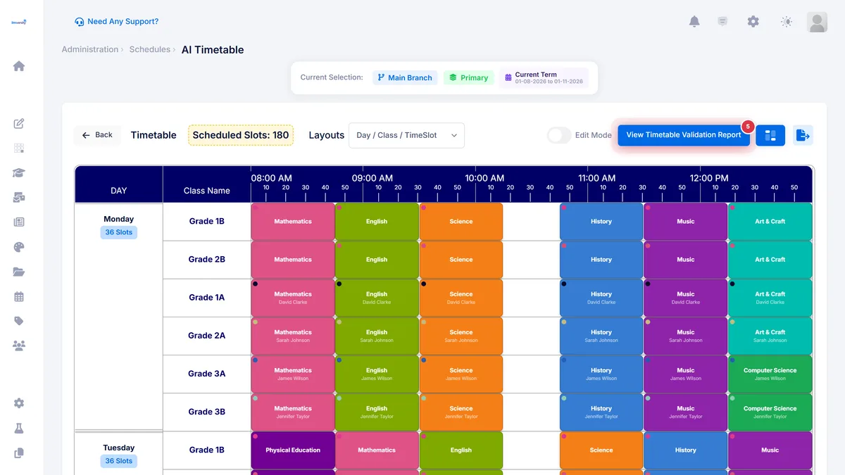 Ilmversity timetable generator interface